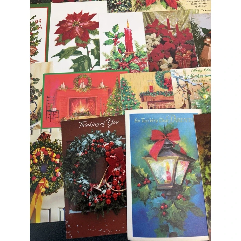Vintage Christmas Cards Fronts ONLY Greenery Trees Wreaths Scrapbook Crafts 50+